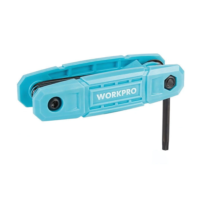 Bộ lục giác gập đầu sao 8 chi tiết Workpro WP222033, vật liệu bằng thép CR-V mạ đen