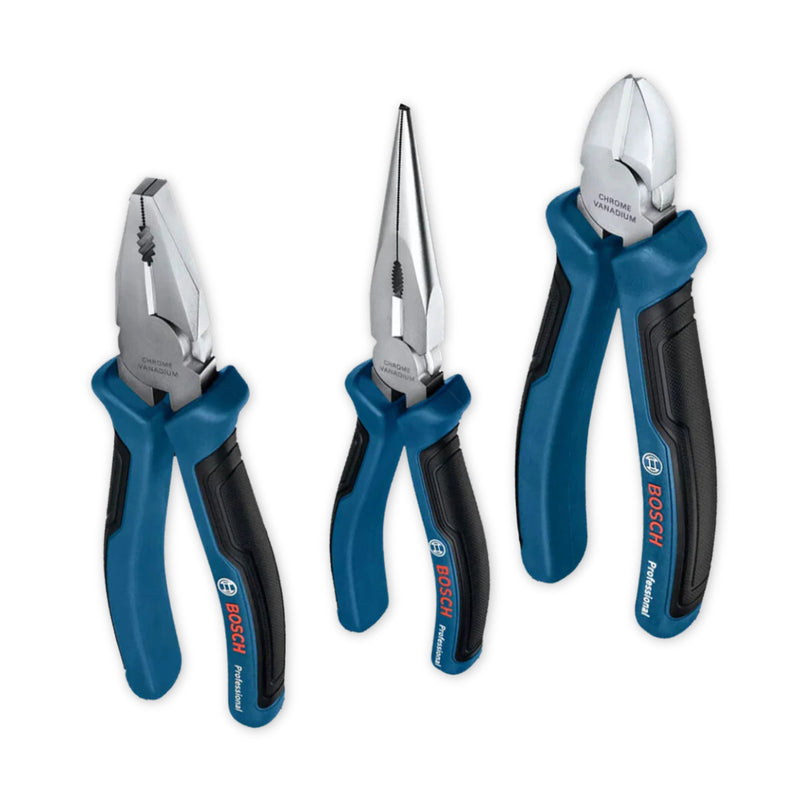Bộ 3 kìm (kìm nhọn, kìm răng, kìm cắt) Bosch 1600A016BG thiết kế công thái học