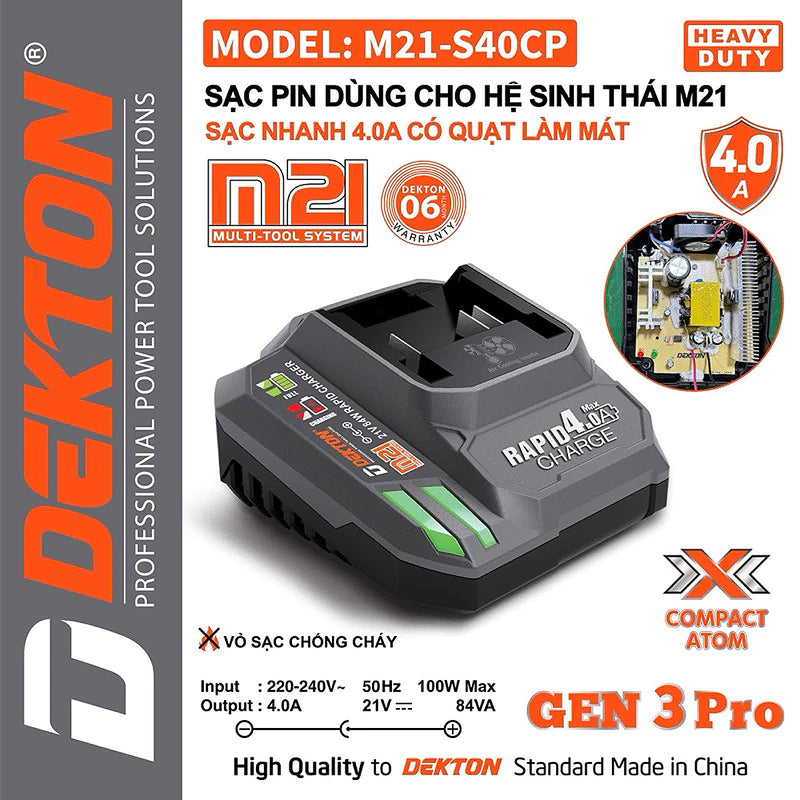 Đế sạc Pin 21V Dekton M21-S40CP (4.0A) vỏ sạc chống cháy