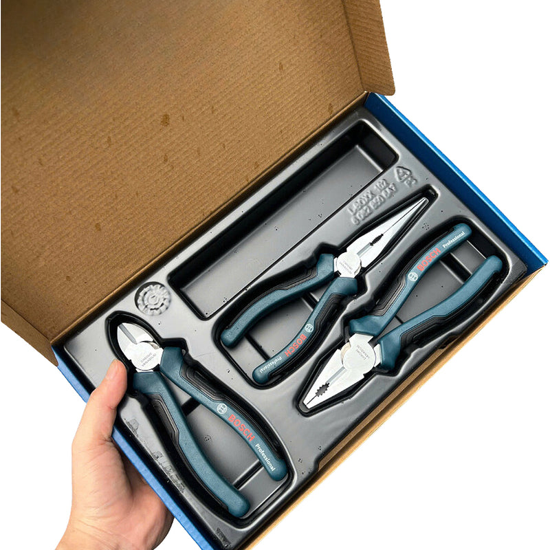 Bộ 3 kìm (kìm nhọn, kìm răng, kìm cắt) Bosch 1600A016BG thiết kế công thái học