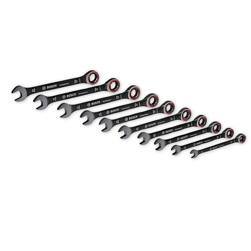 Bộ 10 cờ lê vòng miệng tự động Bosch 1600A016BU kích thước 8mm - 19mm, vật liệu thép đen