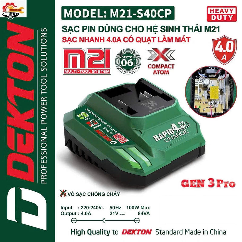 Đế sạc Pin 21V Dekton M21-S40CP (4.0A) vỏ sạc chống cháy