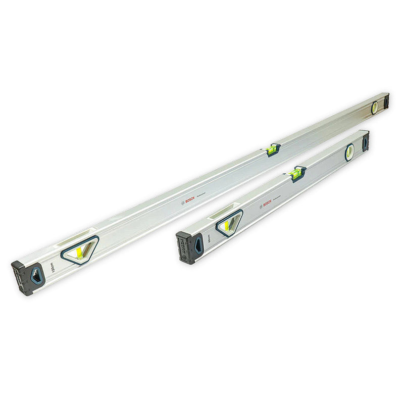 Thước thủy nhôm Bosch, chiều dài từ 60cm - 120cm, độ chính xác cao ±0.5mm/m, đầu bọc nhựa chống sốc