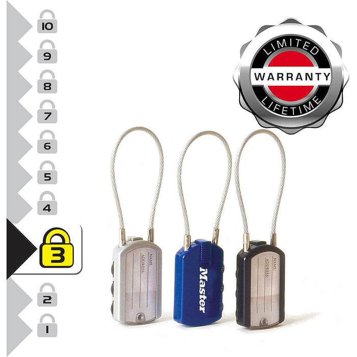 Ổ khóa số mini dây cáp Master Lock 4684EURD, thân khóa bằng kẽm được phủ sơn 30mm, 3 cọc số