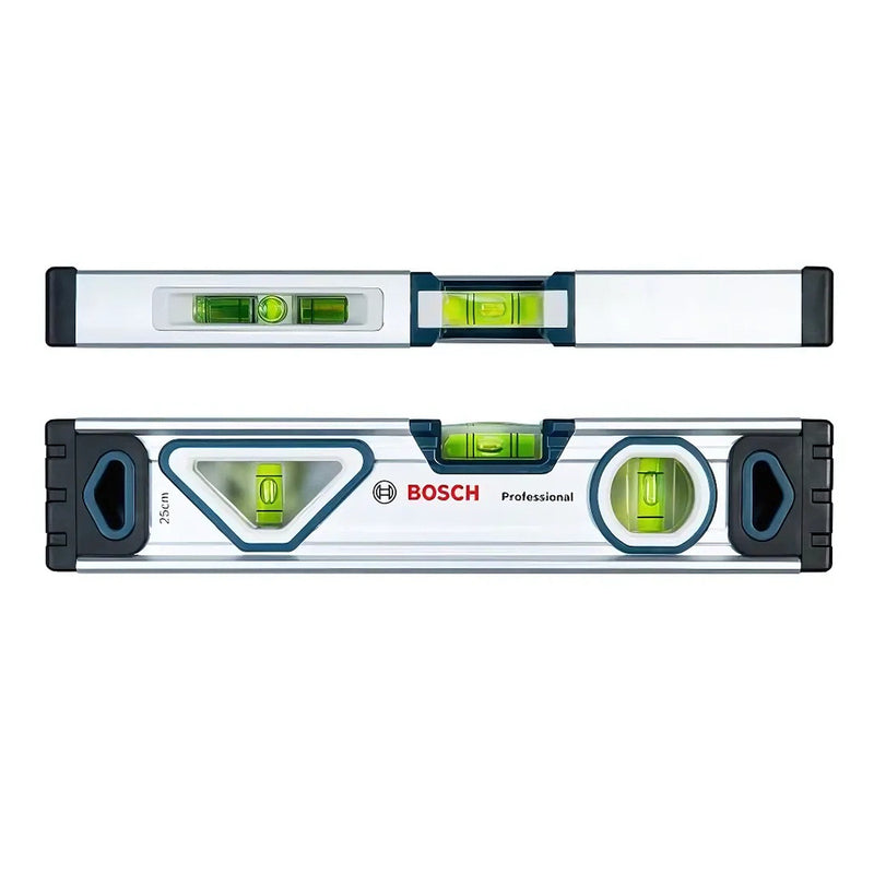 Thước thủy nhôm mini 25cm Bosch 1600A016BN, độ chính xác cao ±0.5mm/m, có nam châm và nhựa chống sốc