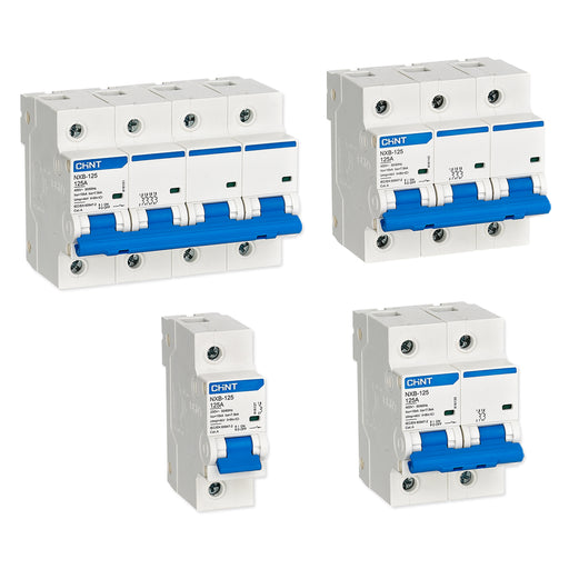 Cầu dao tự động loại nhỏ MCB Chint NXB-125 series, tải danh định từ 63A - 125A, dòng cắt 10kA. Tiêu chuẩn quốc tế 