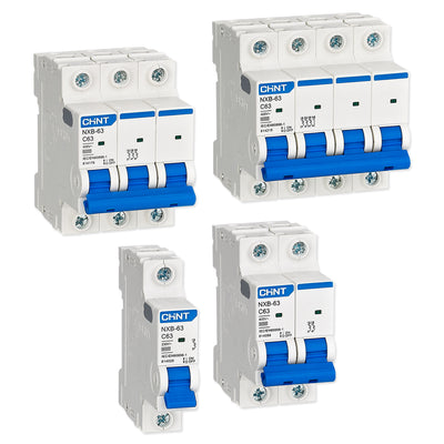 Cầu dao tự động loại nhỏ MCB Chint NXB-63 series, tải danh định từ 6A -63A, dòng cắt 6kA. Tiêu chuẩn quốc tế 