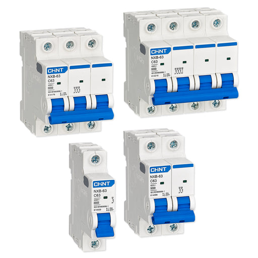 Cầu dao tự động loại nhỏ MCB Chint NXB-63 series, tải danh định từ 6A -63A, dòng cắt 6kA. Tiêu chuẩn quốc tế 