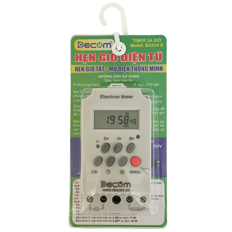 Timer hẹn giờ kỹ thuật số Decom KG316-II cài đặt tối đa 24 giờ