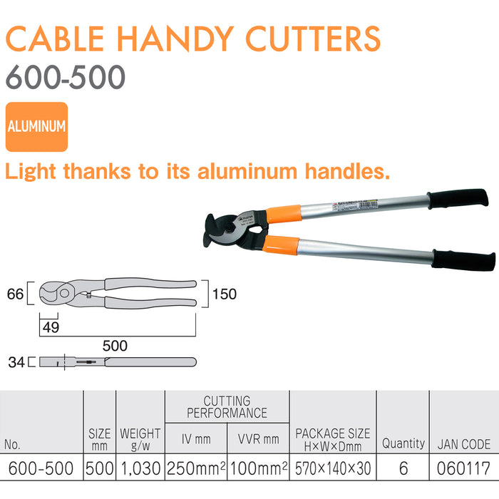 Kìm cắt cáp Fujiya 600-500, kích thước 500mm, chất liệu cán cầm bằng nhôm