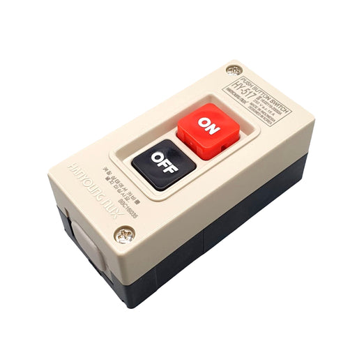 Hộp công tắc khởi động 2 nút bấm Hanyoung Nux HY-517, tải 15A 250V AC, 3P, vỏ nhựa