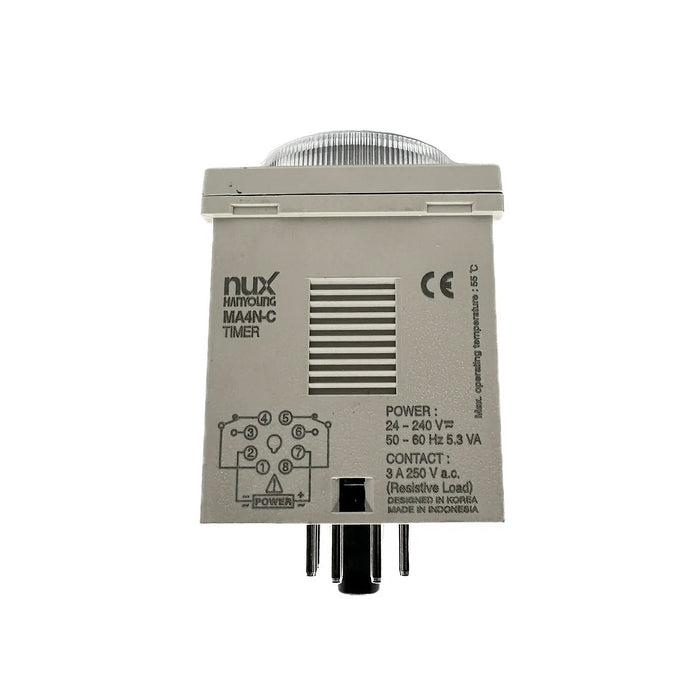 Bộ định thời gian Analog Hanyoung Nux MA4N Series, Socket 8/11 chân tròn, 48mm x 48mm. Tiêu chuẩn CE