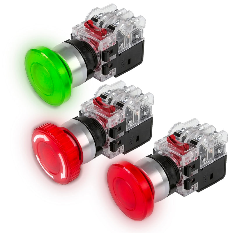 Công tắc dừng khẩn cấp có tích hợp đèn báo viền nhôm Hanyoung Nux MRA-R series, Lỗ khoét Ø22mm