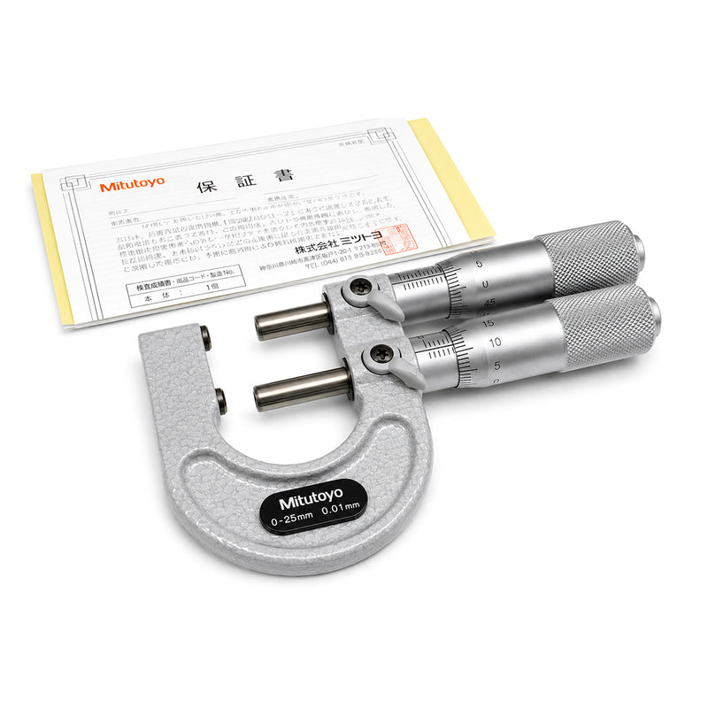 Panme Mitutoyo Series 113 - Micrometer kiểm giới hạn, trục đo kép, đo nhanh hàng loạt, độ chính xác cao, mặt đo Carbide, Mitutoyo 0-25mm 0.01mm.
