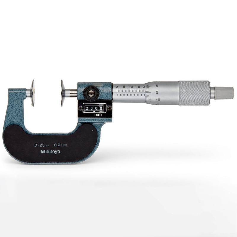 Panme Mitutoyo Series 223 - Disc Micrometers with mechanical counter, đầu đo đĩa có bộ đếm số cơ - đo bánh răng và rãnh hẹp