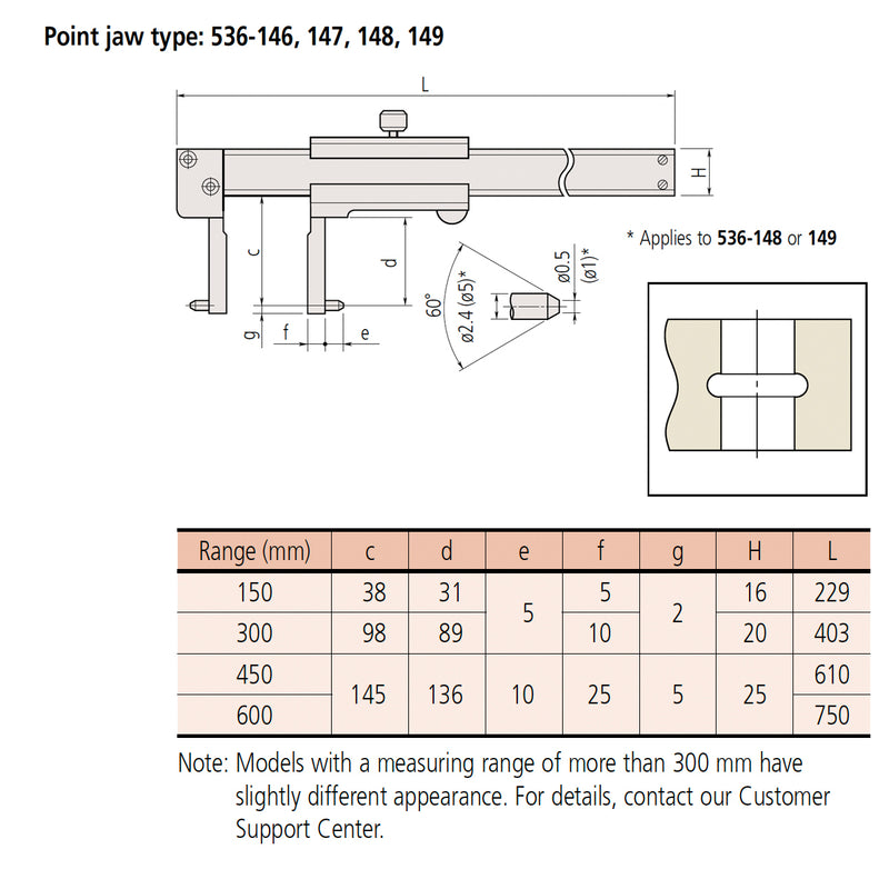 Thước kẹp cơ Mitutoyo Series 536, Inside Vernier Caliper - Point Jaw type, Chuyên đo lòng trong, hàm có mũi nhọn