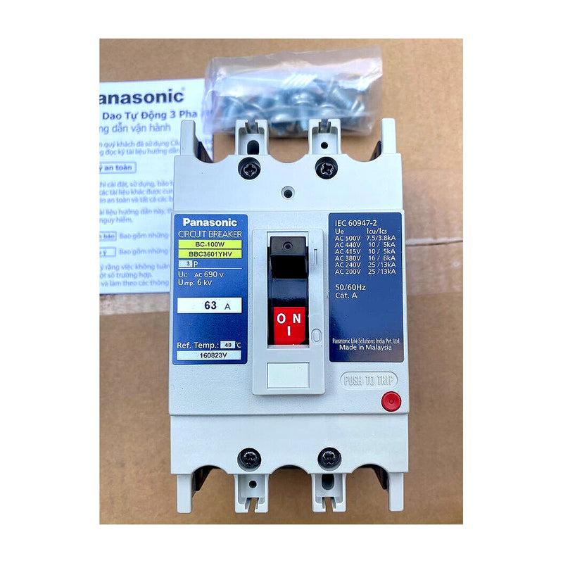 Cầu dao tự động dạng khối MCCB 3P Panasonic YH Series, tải danh định từ 63A ~ 800A, dòng cắt từ 10kA ~ 36kA