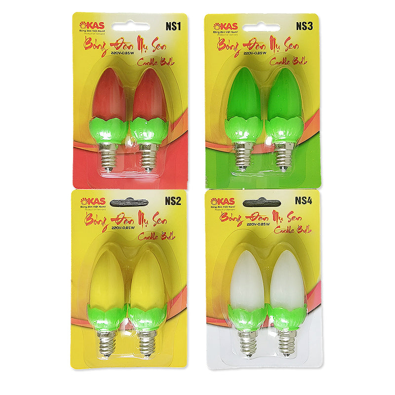 Bóng đèn LED nụ sen SOPOKA mã NS đuôi vặn E12 đủ màu đỏ vàng xanh trắng, dùng cho đèn bàn thờ và đèn chùm trang trí, vỉ 2 bóng siêu tiết kiệm điện.