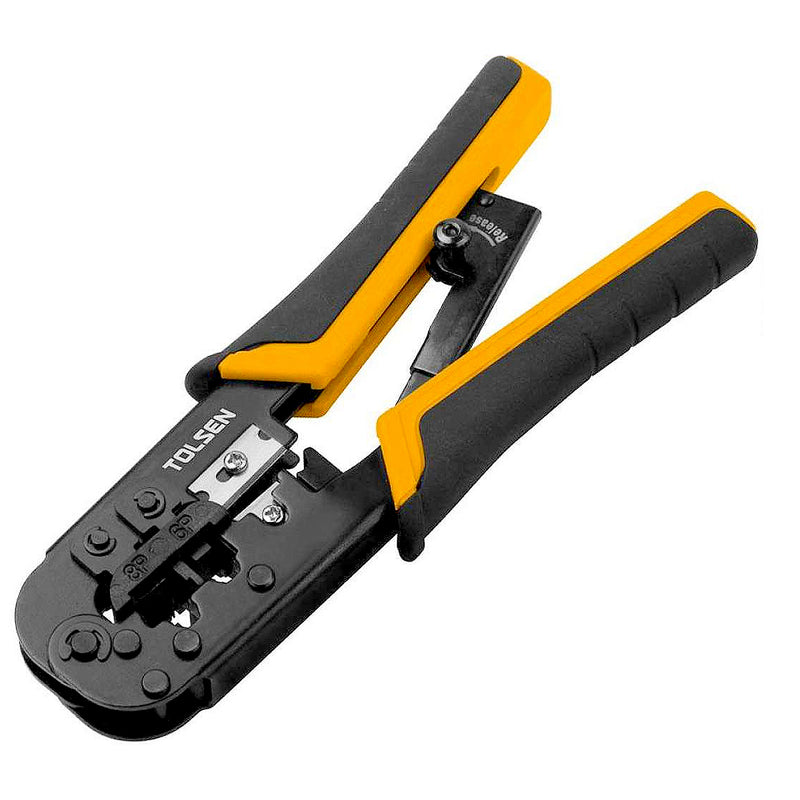 Kìm bấm line công nghiệp 185mm/7.3 inch (8P/6P) TOLSEN 38054, khung thép cứng, mạ đen, tay cầm nhựa PP/TPR