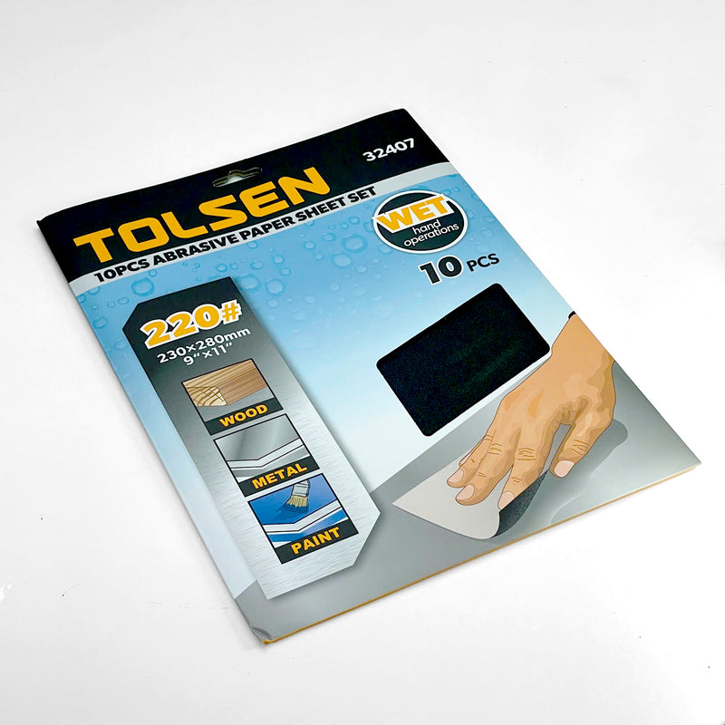 Bộ 10 tờ giấy nhám ướt 230x280mm/9 inchx11 inch TOLSEN