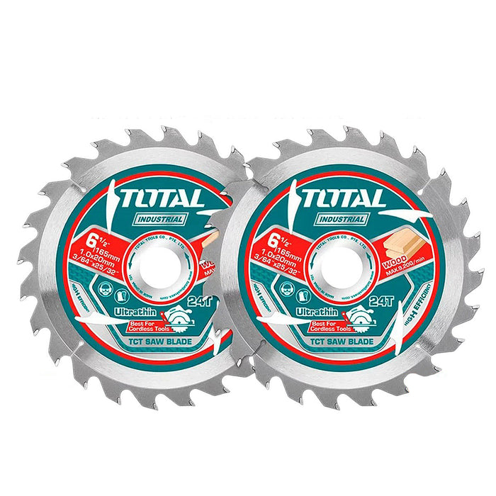 Bộ 2 lưỡi cưa gỗ TCT TOTAL TAC2331653 đường kính lưỡi 165mm, 24 răng, lỗ cốt 20mm