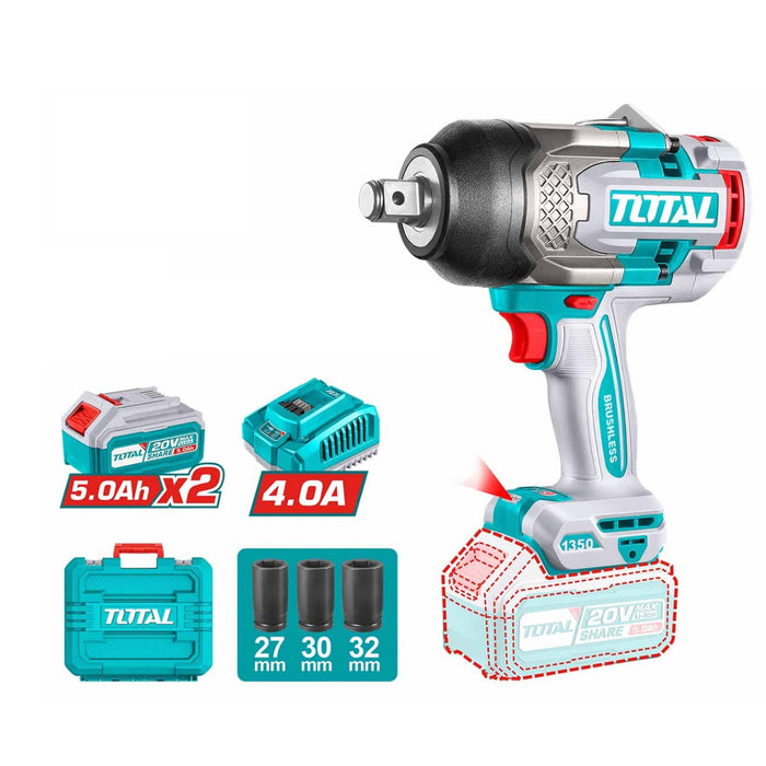 Máy siết bu lông cốt 3/4 inch không chổi than dùng Pin 20V Total