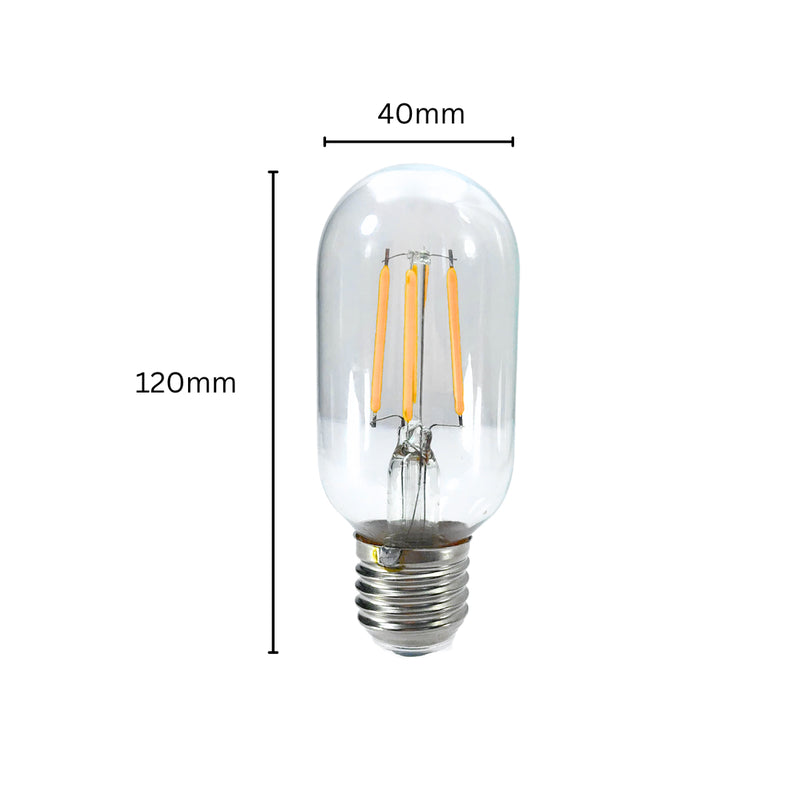 Bóng đèn led sợi T45 đuôi đèn E27, công suất 5W, đường kính đèn 40mm, cao 120mm, màu sáng vàng