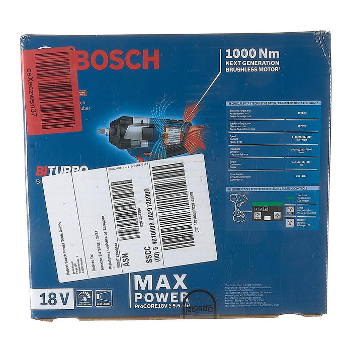 Máy siết bu lông dùng Pin 18V BOSCH GDS 18V-1000 Professional, cốt 1/2 inch, lực siết 1000Nm, mã số 06019J83L1 (chỉ có thân máy, không kèm Pin và sạc)