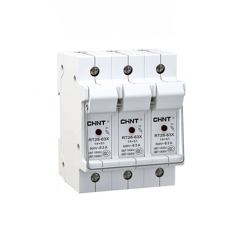 Đế cầu chì sứ lắp thanh ray Chint RT-28 series, 1P/ 2P/ 3P, dòng cắt Icu 32A ~ 63A
