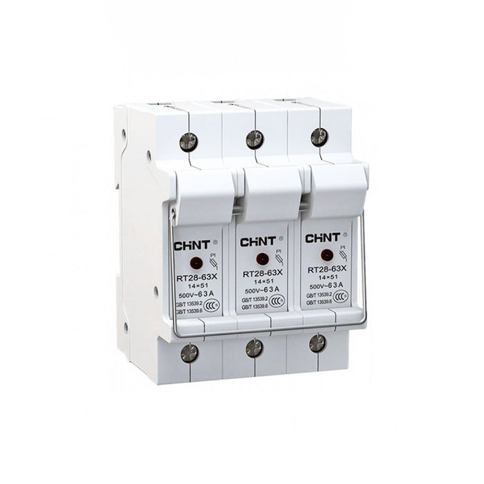 Đế cầu chì sứ lắp thanh ray Chint RT-28 series, 1P/ 2P/ 3P, dòng cắt Icu 32A ~ 63A