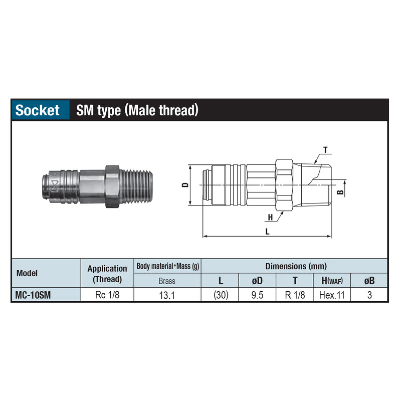 Đầu nối nhanh Micro Cupla SM-Type (Socket) MC-10SM chất liệu đồng, kiểu kết nối re ngoài RC 1/8