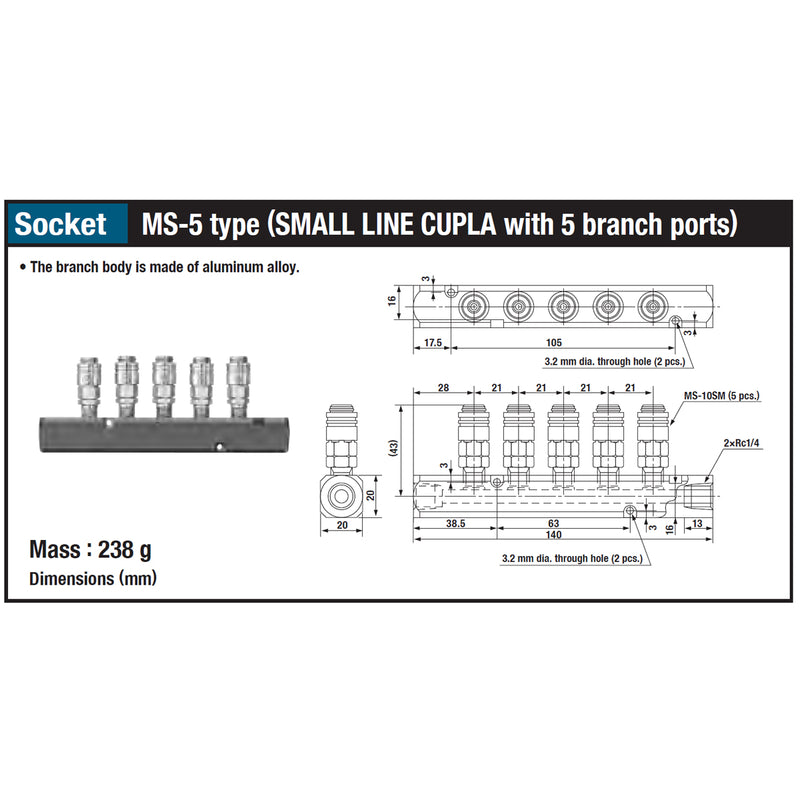 Cụm đầu nối nhanh 5 cổng Small Cupla MS-05 (Socket)