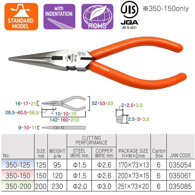 Kìm mũi nhọn Fujiya 350 Series kích thước từ 125mm - 200mm