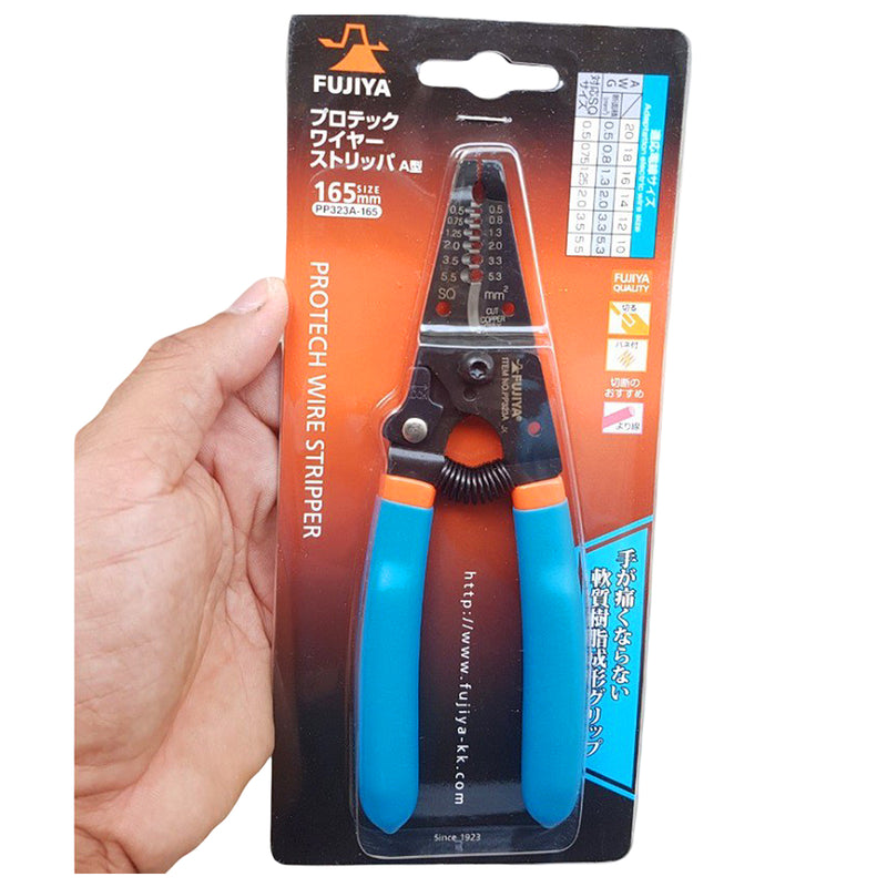 Kìm tuốt dây, có lò xo trợ lực Fujiya PP323A-165 kích thước 165mm, khả năng tuốt từ 0.5mm² - 5.3mm²