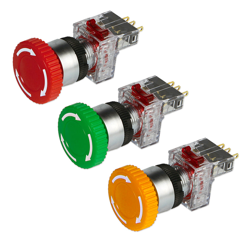 Công tắc dừng khẩn cấp, không đèn, viền Chrome Hanyoung Nux DRE-R series, Lỗ khoét Ø16mm