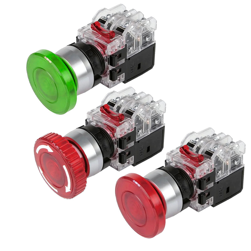 Công tắc dừng khẩn cấp có tích hợp đèn báo viền nhôm Hanyoung Nux MRA-R series, Lỗ khoét Ø22mm