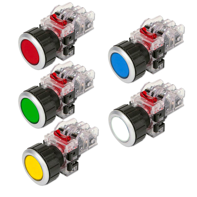 Công tắc nhấn, viền nhôm Hanyoung Nux MRF-N series, Lỗ khoét Ø25mm. Tiêu chuẩn CE, KC
