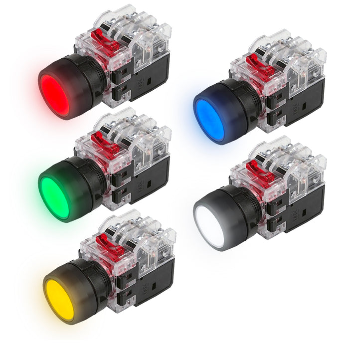 Công tắc nhấn tích hợp đèn báo, viền nhựa Hanyoung Nux MRX-T series, Lỗ khoét Ø22mm. Tiêu chuẩn CE, KC