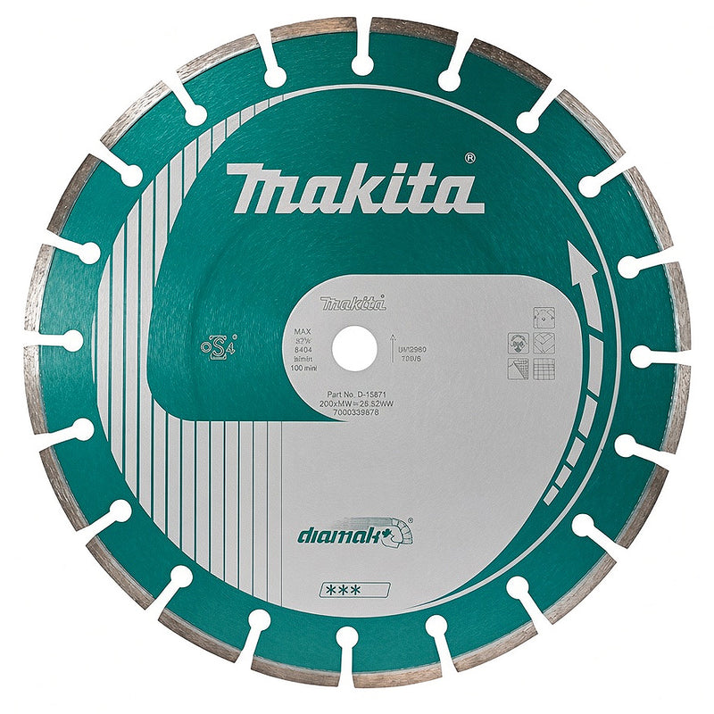 Lưỡi cắt kim cương Diamak phân đoạn 350mm Makita B-13297 dùng cho bê tông, vật liệu xây dựng, lỗ cốt 25.4mm, cắt khô/ướt
