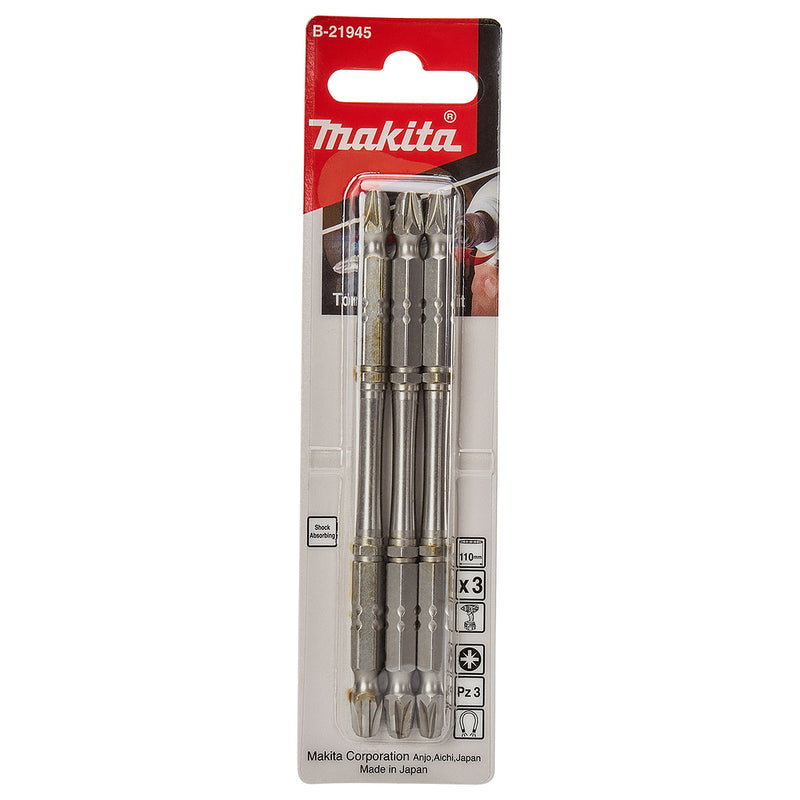 Vĩ 3 mũi vít Pozi 2 đầu Torsion Makita kích thước từ PZ1 - PZ3, đuôi lục giác 6.35mm (1/4 inch)