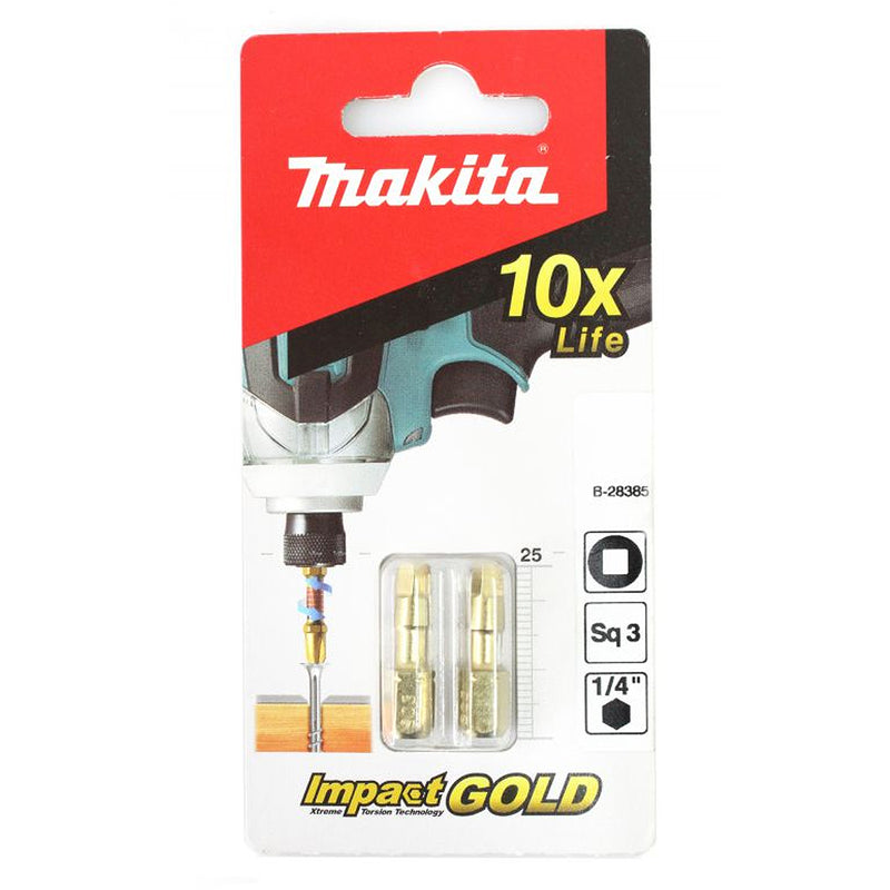 Vĩ 2 mũi vít vuông (SQ) Torsion Impact Gold Makita kích thước từ SQ1 - SQ3, chiều dài 25mm, đuôi lục giác 6.35mm (1/4 inch)