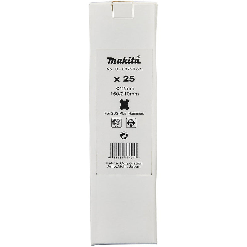 Hộp 25 mũi khoan bê tông Makita đường kính mũi từ 5.5mm - 12mm, đuôi gài SDS-Plus