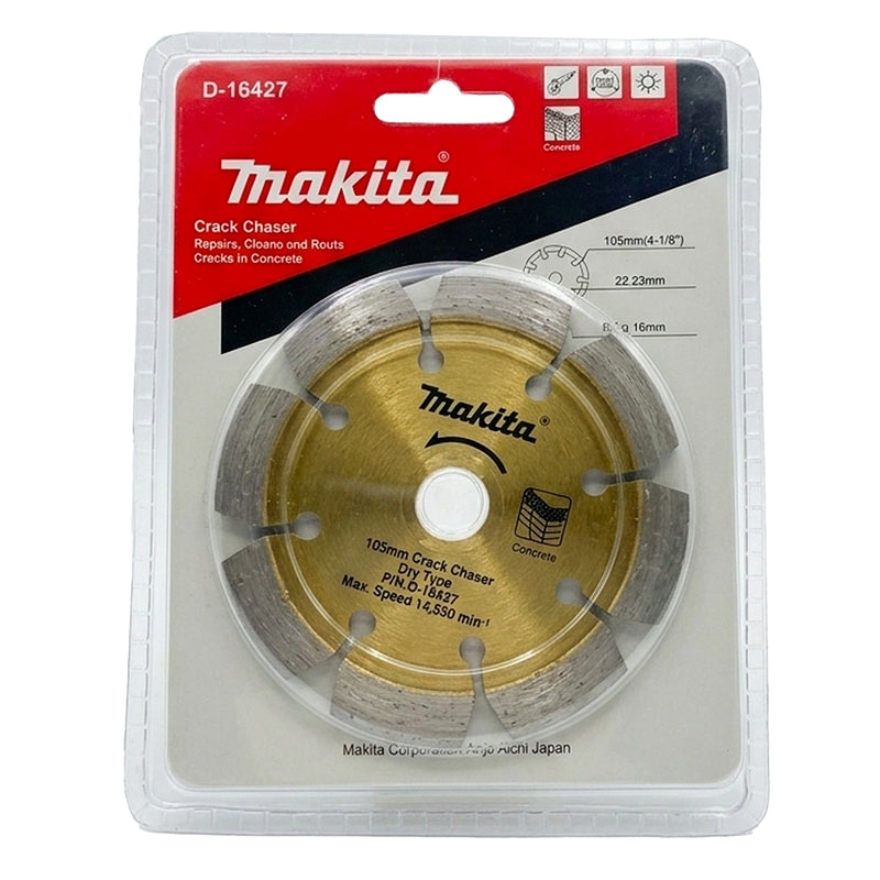 Lưỡi cắt kim cương 105mm chuyên dùng để khoét rãnh nút bê tông (Crack chaser) kiểu răng phân đoạn có rãnh Makita D-16427 cắt đa vật liệu, lỗ cốt 22.23mm