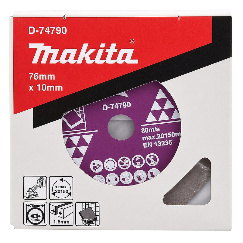 Lưỡi cắt kim cương 76mm Makita D-74790 dùng cho gạch và ngói, lỗ trục 10mm