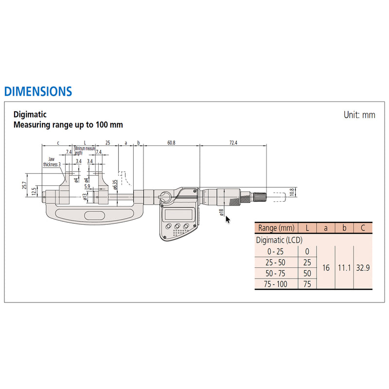 Panme điện tử Mitutoyo Series 343 - Caliper Type Micrometers. Hàm kẹp, Có cổng SPC xuất dữ liệu