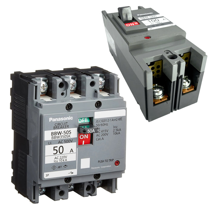 Cầu dao tự động dạng khối MCCB Panasonic, tải danh định từ 10A ~ 100A, dòng cắt 2.5kA - 50kA. Tiêu chuẩn JIS