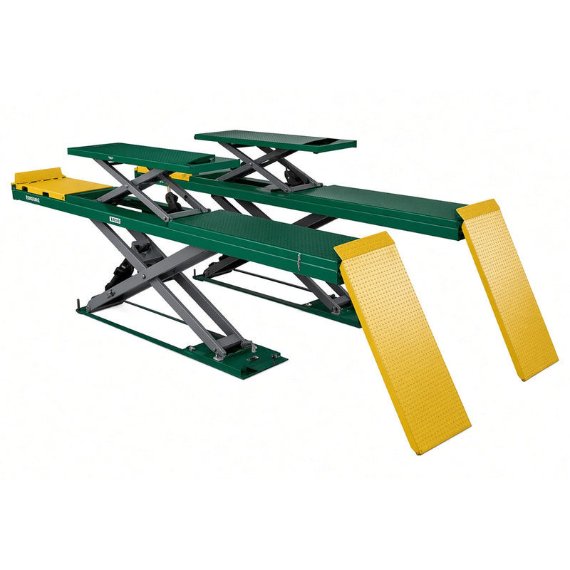 Cầu nâng cắt chéo SATA 5 tấn tải trọng lớn, bàn nâng phụ kéo dài, nâng hạ nhanh chóng, an toàn kép.