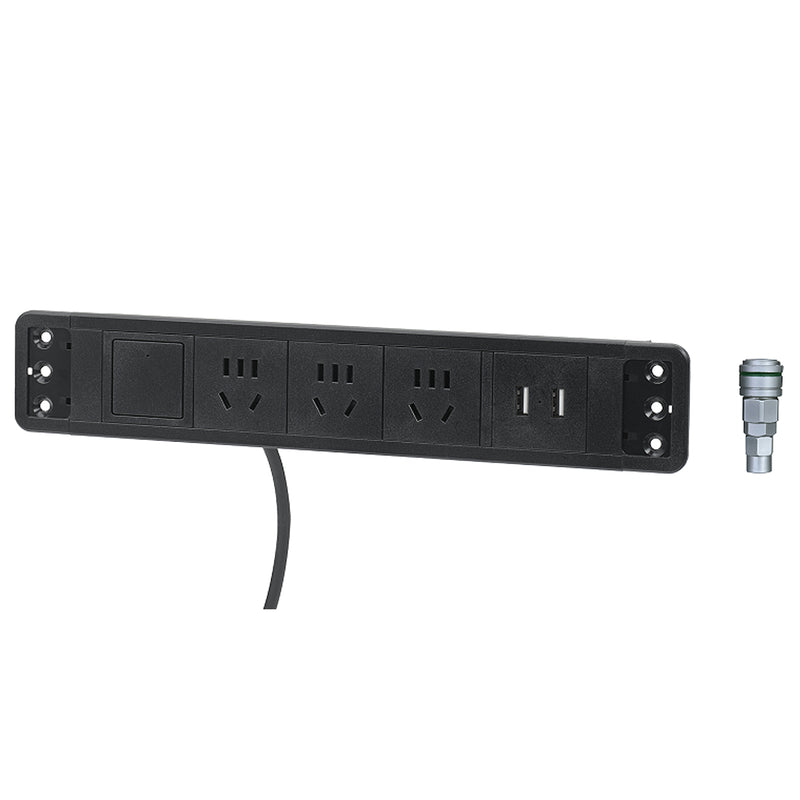 Bộ phụ kiện ổ cắm điện & đầu nối khí nén gắn bảng treo SATA 95157: 3 ổ cắm đa năng, 2 cổng USB, van nối nhanh khí nén 6.5mm.