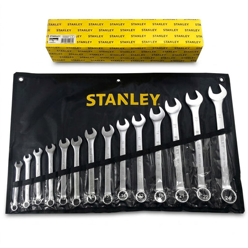 Bộ cờ lê vòng miệng hệ mét 14 chi tiết Stanley STMT80946-8 kích thước 8mm đến 24mm đựng trong túi vải cuộn màu đen