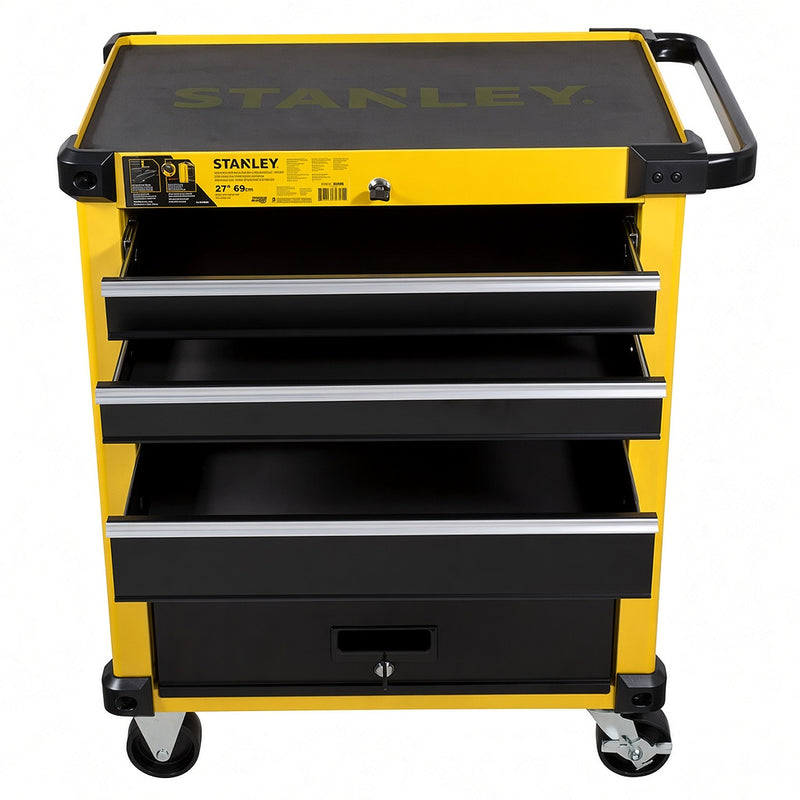 Tủ đựng dụng cụ 4 ngăn kéo Stanley STST74305-8 chất liệu thép cao cấp màu vàng đen có bánh xe khóa và đệm góc PVC chống va đập